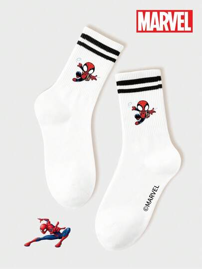 Marvel 1/3双漫威官方卡通男士袜子，黑白条纹夏季透气凉爽袜，防臭吸湿休闲船袜，卡通图案，适合学生、成人日常穿着及送礼