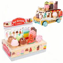 Wooden Ice Cream Cart Role Play Toy, Colorful Mobile Dessert Cart Set, 3+ Years Old Children Role Play Props, Complete Ice Cream And Popsicle Accessories Pack, Interactive Simulation Game, Suitable For Sweet Summer Theme Indoor And Outdoor Play Activities - Multicolor - View 3