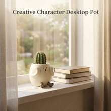 1 pièce Pot de fleurs créatif en forme de personnage assis, pot de plante succulente mignon au visage souriant, décoration de bureau d'intérieur et d'extérieur pour la maison - multicolore - Voir 5