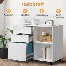 Rollcontainer, Aufbewahrung Aktenschrank mit 2 Offenen Fächern und 3 Schubladen, Büroschubladen Büroschrank, Schreibtisch Unterschrank, Geeignet für Schlafzimmer, Büro (Weiß) - Weiss - Übersicht 5