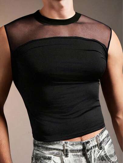 Men's Casual Fashionable Elastic Fitted Contrast Color Tank Top