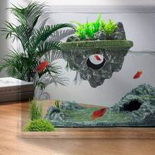 水族箱漂浮岛，带人造植物 - 鱼、虾、蟹的藏身之处 - 鱼缸造景装饰品，小型水族箱玩具 - A - 查看 4