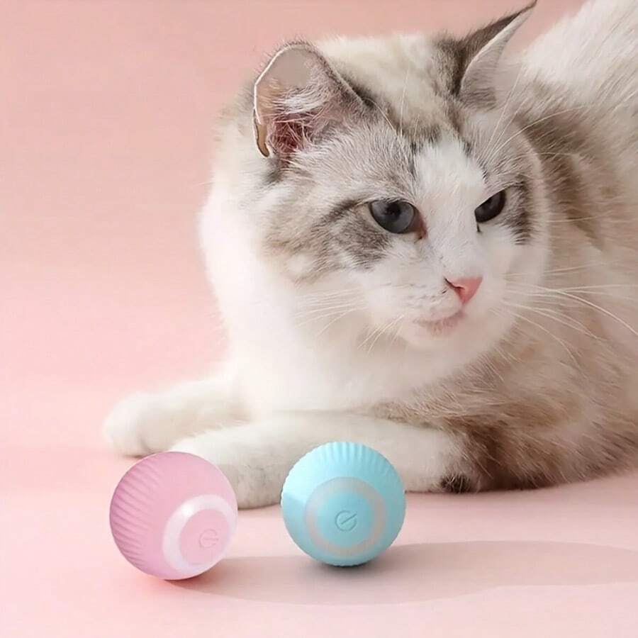 1pc Smart Automatic Rolling Ball, Soft Silicone Interactive Cat Toy With Intelligent Obstacle Avoidance, Type-C USB Rechargeable Self-Moving Kitten Teaser, LED Light Electronic Cat Stuff For Indoor Boredom Relief - Pink - View 1