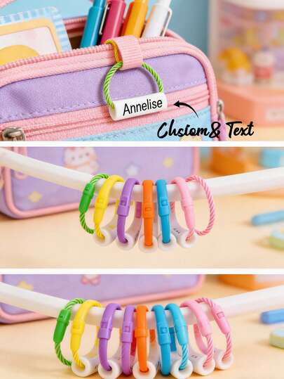 Custom Shoe Name Rings,Shoe Charms,Personalized Name Ring Lanyard, Waterproof Soft Name Stickers, Reusable, Washable, Anti-Loss, For Marking Shoes, Umbrellas, Water Bottles, Pencil Boxes, Pencil Cases, School Bags, School Supplies,Travel Essentials,Portable,Daily Use,Family ,Travel Organizer