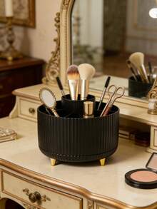 Caja de almacenamiento de cosméticos giratoria 360°, soporte de lujo para brochas de maquillaje con compartimentos, organizador de tocador de escritorio - Tubo de maquillaje - Ver 9