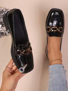 女士时尚金属扣方头休闲鞋、低跟一脚蹬平底鞋、镜面材质、乐福鞋、厚底牛津鞋、工作鞋、玛丽珍鞋、透明高跟鞋、女士高跟鞋、穆勒鞋、办公鞋、黑色中跟鞋、工作鞋、学院风复古平底鞋、极简主义平底鞋、女士正装鞋、春秋平底鞋、女士一脚蹬鞋、黑色鞋、黑色高跟鞋、女鞋、粗跟鞋、坡跟鞋、石纹平底鞋、优雅平底鞋 - 黑色 - 查看 11