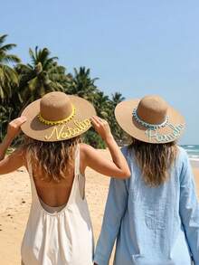 Personalized Crochet Knit Name Beach Hat, Bridesmaid Gift, Customized Summer Straw Hat, Women's Gift, Bridesmaid Hat Gift, Bachelor/Bachelorette Party Gift, Bridal Party Gift, Summer Vacation Hat - Khaki - View 7