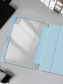 1 chiếc bao đựng máy tính bảng bằng acrylic gấp ba, chất liệu vải mềm màu trắng và xanh băng, tương thích với iPad Mini 6/7, Air, 9.7, 10.2, 10.5, Air 4/5, 10.9, Pro 11-Inch, 10th, 12.9, Air 11-Inch (M2) 2024, Air 11-Inch (M3) 2025, (A16) 11-Inch 11th Gen 2025, Air 13-Inch (M2) 2024, Pro 11-Inch (M4) 2024, Pro 13-Inch (M4) 2024. Chân đế gấp ba, khe cắm bút cảm ứng, viền mềm, mặt lưng acrylic, tự động bật/tắt màn hình. Chỉ bao gồm bao đựng máy tính bảng, không kèm bút. Một số model có khung viền ống kính. - Trắng băng xanh - Xem 8