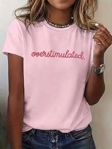 Women's Casual Short Sleeve Round Neck T-Shirt - Printed Pattern, Soft & Comfortable Fabric, Machine Washable, Summer Top Pink - Pink - View 6