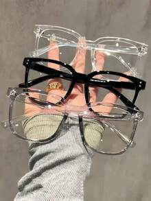 3pcs Rectangular Everyday Eyeglasses, Suitable For Men And Women, Campus Style Design, Can Modify Face Shape - Transparent - View 1