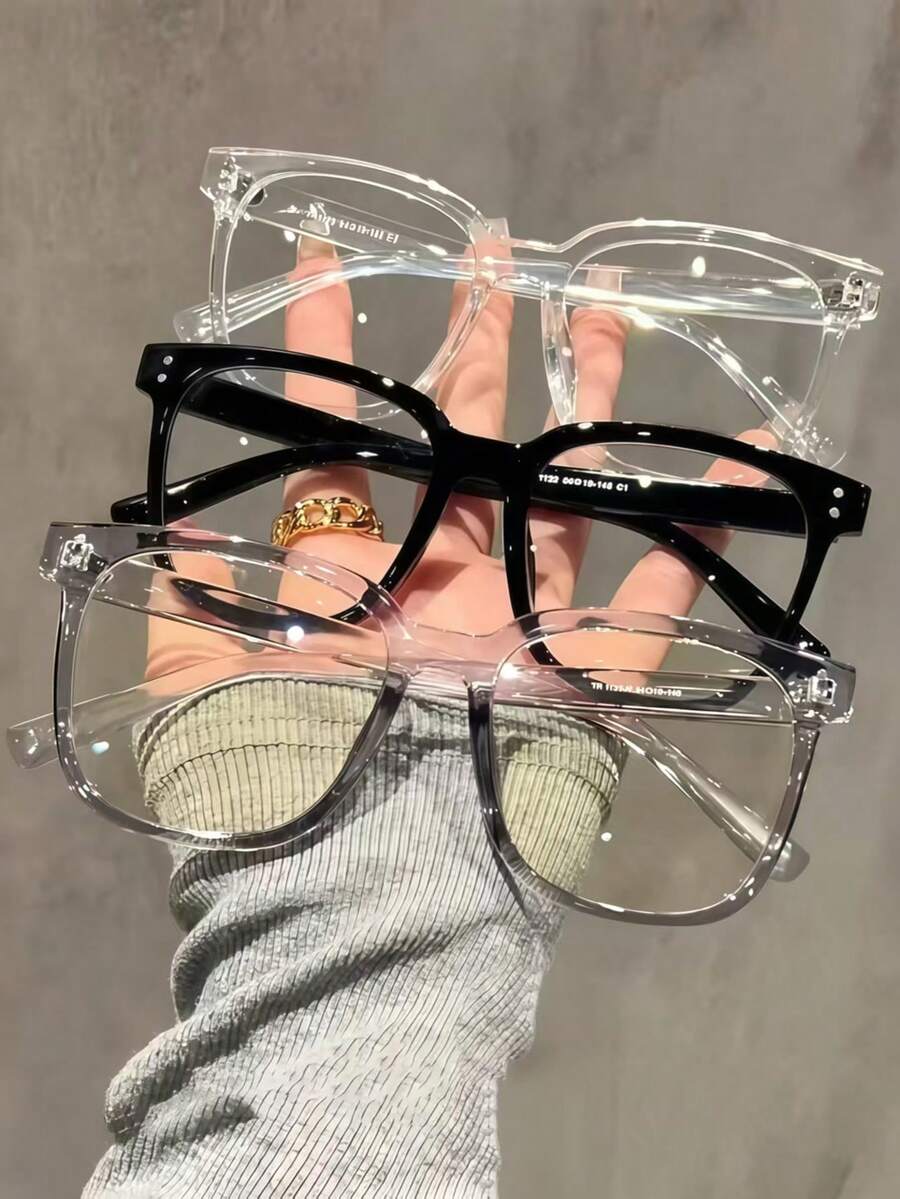 3pcs Rectangular Everyday Eyeglasses, Suitable For Men And Women, Campus Style Design, Can Modify Face Shape - Transparent - View 1