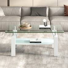 Coffee Table In Clear Tempered Glass, Tea Table For Living Room - White - View 2