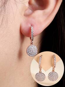 1 par de pendientes de aro redondos con material de cobre y circonita micro-incrustada de moda - W16388 - Ver 6