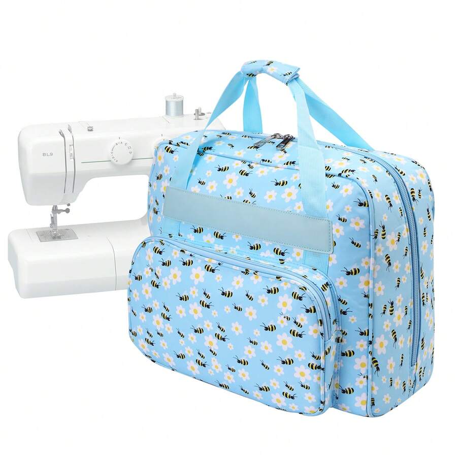 Sewing Machine Carrying Case Universal Tote Storage Bag With Pockets And Handles (Blue Bee) - B - View 1