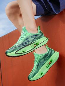 Men's Lightweight Breathable Running Shoes, Featuring Carbon Fiber Insole Technology - Gradient Color Design, Shock-Absorbing Sole, Suitable For Outdoor Activities, Leisure And Hiking In All Seasons - Low-Top Lace-Up Athletic Shoes, Hiking Shoes With Gradient Color Design And Cushioning Support Structure - Green - View 12