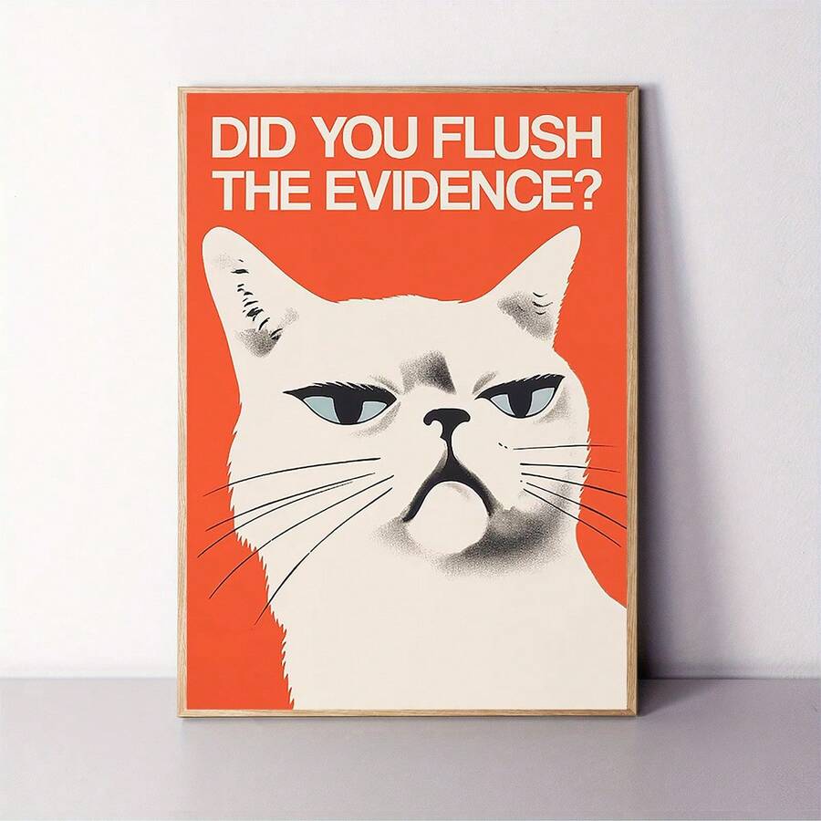 Plano 2D, 1 pieza, 30.48x40.64 cm, sin marco, arte divertido de gato para baño, arte para inodoro, impresión digital de pared para baño, póster de inodoro rojo y blanco, cita imprimible, arte humorístico para baño, pintura divertida y creativa en lienzo para decoración de pared para el hogar - Sin marco - Ver 1