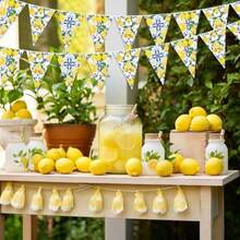 M5Pcs Blue Lemon Party Decorations Lemon Triangle Banner Fruit Triangle Flag Garland Streamers For Wedding Birthday Bridal Shower Bachelorette Baby Shower Party DecorationsN - 黃色 - 查看 3