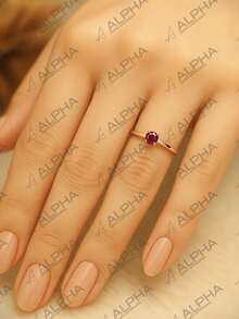 Red Solitaire Trim Ring 18k Gold Plated 2mm Zirconia Stone Luxury Elegant Casual Gift - 18K金 - 查看 2