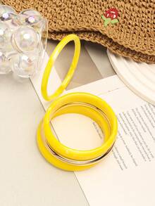 Bộ 4 vòng tay thanh lịch phong cách retro, thiết kế tối giản, phù hợp với trang phục thường ngày, trang sức thời trang nữ, chất liệu acrylic, thích hợp cho cả ngày thường và các bữa tiệc quanh năm. - Màu vàng - Xem 5