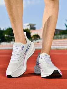 1双男士系带跑步鞋，高弹软底公路跑鞋，舒适休闲步行鞋，健身训练鞋 - 白色 - 查看 6