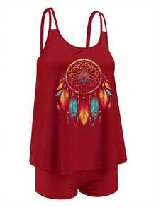 Bohemian Dreamcatcher American  Style Women's Fun Swimsuit Set - Red - View 6