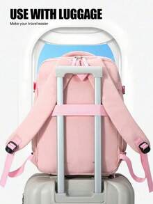 Pink Women's Travel Backpack Features A Large Capacity, A 180° Opening, Multiple Pockets, A Luggage Handle Cover, And A Shoe Pocket. Suitable For Business Trips, Vacations, And Everyday Use, It's An Ideal Choice For Students, Office Workers, And Frequent Travelers. - Pink - View 5