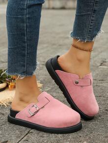 New Retro Multi-Color Birkenstocks Thick Sole Buckle Slippers, Black Sole Contrast Color, Suitable For Home, All Seasons - Pink - View 5
