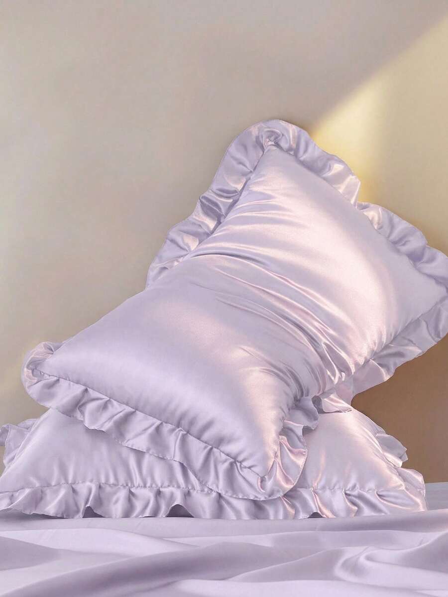 Bộ 2 vỏ gối satin ren cao cấp, mềm mại, thoáng khí, không nhăn, giúp tóc và da ngủ ngon hơn, vỏ gối không kèm ruột, có thể giặt máy, đạt chứng nhận Oeko-Tex, màu oải hương. - Khoai môn tím - Xem 1