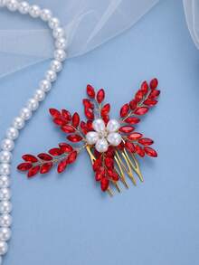 1 pieza Peineta de pelo de mujer elegante de lujo con flores de perlas falsas y cristales, tocado nupcial, accesorio de pelo de alta gama para banquetes, verano, vacaciones, viajes, accesorios de novia - Multicolor - Ver 7