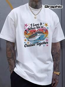 Camisetas de verano para hombre y mujer con estampado de crucero: "El tiempo en un crucero es maravilloso". Diseño náutico adornado con motivos de cruceros y palmeras tropicales. Suave, transpirable, de manga corta y cuello redondo, perfecta para vacaciones de verano, fiestas en la playa y para usar en cruceros. Un look casual con temática de crucero. Camiseta de algodón. - Blanco - Ver 7