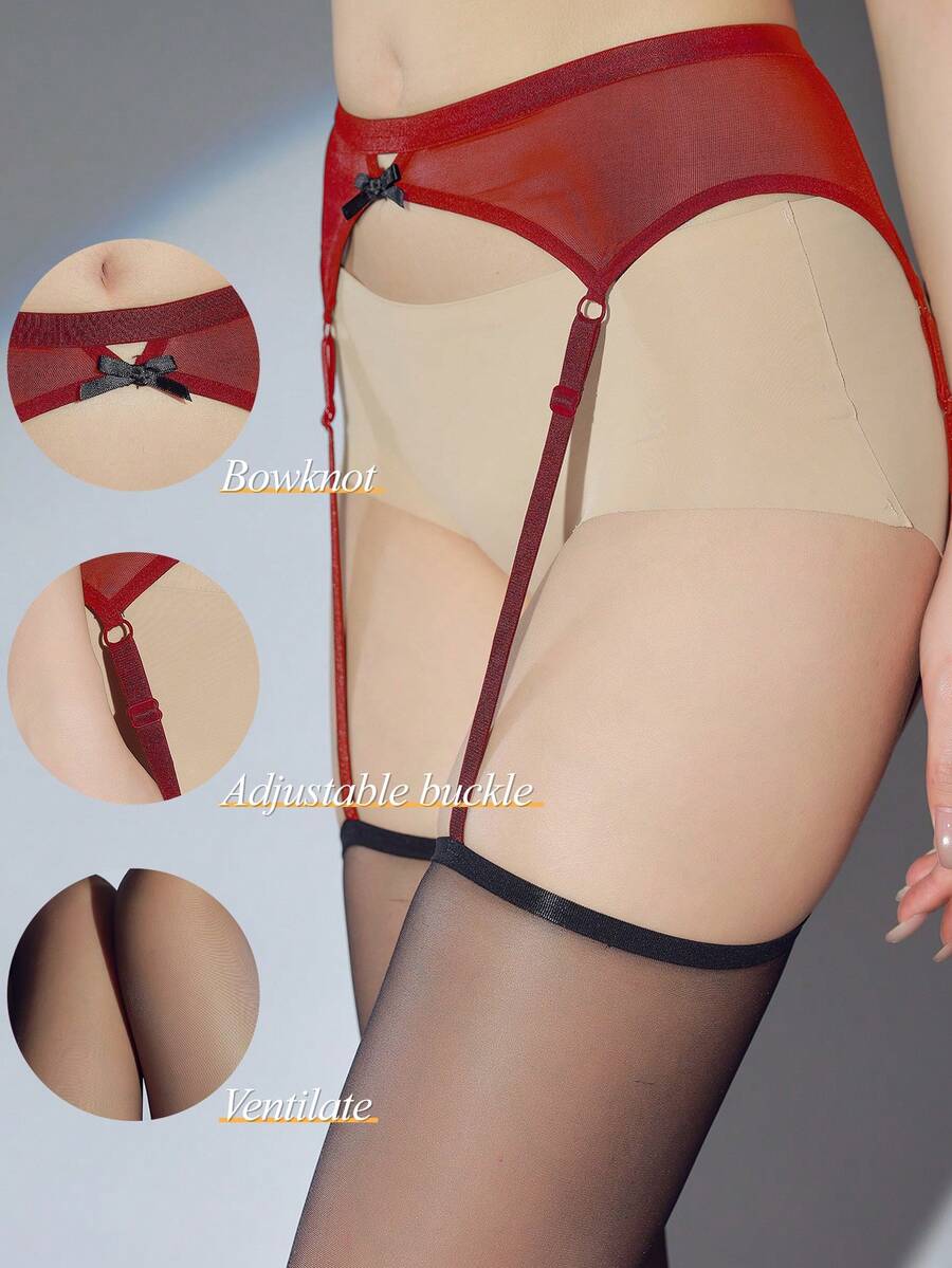 1 Stück Streetstyle rot & schwarz Patchwork Hosenträger Strümpfe, 0D ultra-dünne Netzstrumpfhose, sexy Overknee Socken, sexy Mädchen Stil - Verschiedenfarbig - Übersicht 1