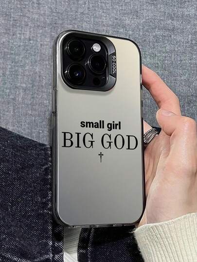 La nueva serie de fundas de teléfono creativas y de moda con impresión láser IMD, con el lema "Chica pequeña Dios grande" y patrones con estampado de cruz, fundas de teléfono híbridas clásicas con resistencia a los golpes y antideslizantes, compatibles con 17/17Air/17Pro/17ProMax, 16/16Plus/16ProMax, 15.14, 13, 12, 11 Series, adecuadas para Galaxy S22, S23, S24, S25 PLUS ULTRA Series, regalo de Pascua, decoración de Navidad/Halloween/regalo de cumpleaños, pareja, novia, novio, amigo o para ti mismo