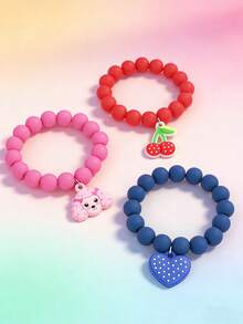 3pcs/Set Rainbow Meteor Cloud Unicorn Ice Cream Lollipop Pendant, Colorful Lacquered Beads Children Beaded Bracelet - Multicolor - View 3