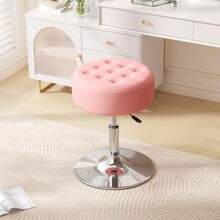 Furniliving Taburete otomano para maquillaje giratorio ajustable de mediados de siglo moderno taburete redondo de gran tamaño para tocador gira 360 grados rosa - Terciopelo rosado - Ver 3