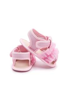 0-1 Year Old Baby Prewalker Shoes, Floral Trim Sandals - Pink - View 7