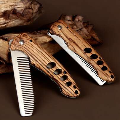 Peine plegable de acero inoxidable, peine de estilo para hombres, peine mecánico para barba, peine pompadour, con clip para exteriores, peine portátil, peine pompadour vintage para el peinado, peine plegable, peine para barba, peine portátil para barba, peine para peluquería