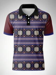 Men's Exotic Print Casual Short Sleeve Polo Shirt - Multicolor - View 3