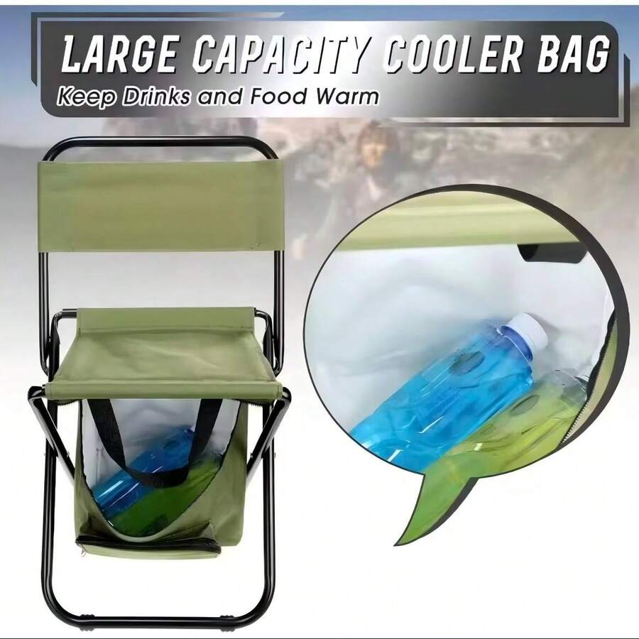 Portable Folding Moon Chair With Backrest, Lightweight Outdoor Folding Chair With Cooler Bag, Camping Chair, Beach Fishing Chair - Multicolor - View 1