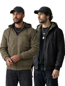 Men's Suede Jacket, Warm Lined Coat For Intense Cold Winters, Lined With Pockets - Green - View 4
