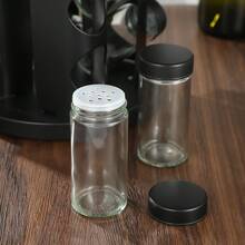 12种口味360°旋转调料架，不锈钢调味瓶套装，节省空间的台面调料收纳架，家用玻璃调料罐 - 黑色 - 查看 10