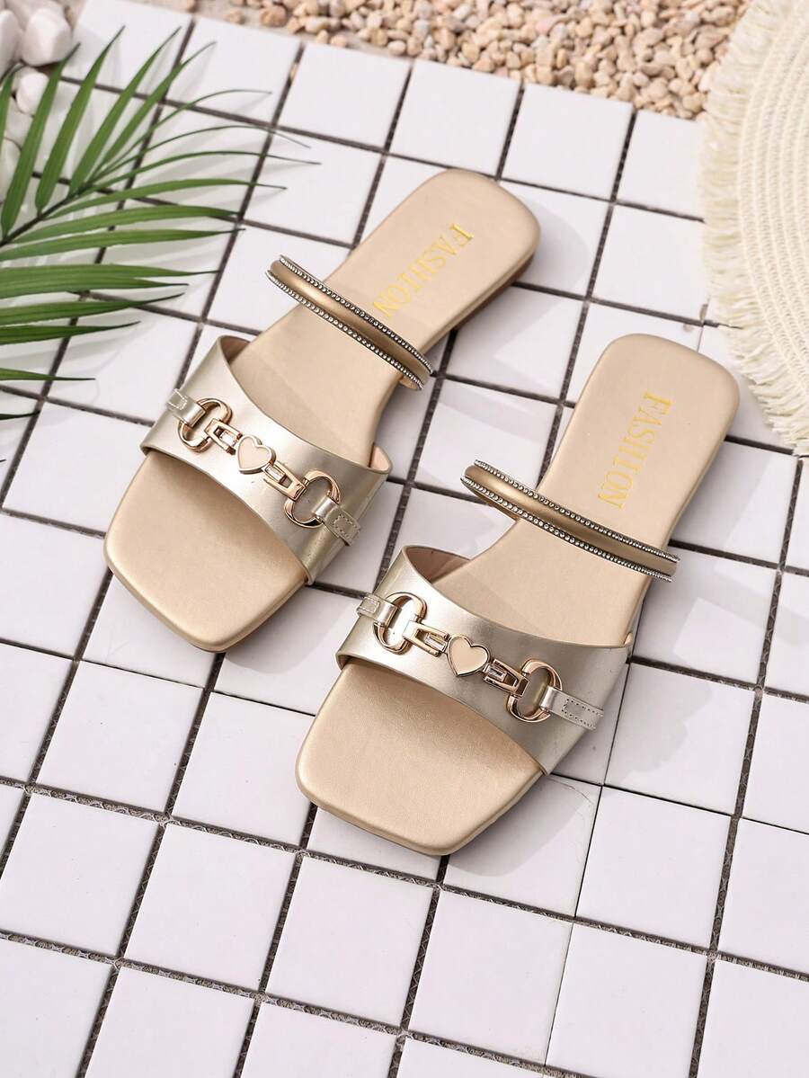 Dép lê nữ mùa hè hở mũi, đế bằng, quai đơn, kiểu Hàn Quốc, đế mềm, kiểu dáng thường ngày. - Vàng - Xem 1
