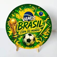 Round MDF Decorative Plaque 20cm Brazil World Cup + Stand - Copa01 - Ver 2