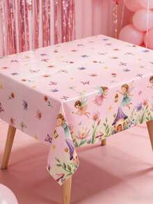 1pc Pink Fairy Theme Baby Shower Disposable Tablecloth With Floral Decor, Pink Princess Birthday Party Plastic Table Cover For Home Dining Table Decoration, Pink PE Table Skirt For Gender Reveal Party, Restaurant Kitchen Decor, Pink Baby Shower Party Background Plastic Tablecloth, Pink Fairy Theme Newborn Birthday Decoration, Baby Shower Party Supplies, Party Favors, Pink Fairy Party Decorations - Fairy - View 10