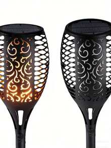 4/2/1pc Outdoor Solar Powered Artificial Flame Light, LED Beads, Hollow Lampshade, Waterproof, Multi-Level Adjustable, Suitable For Garden Path, Villa Courtyard, Holiday Decoration And Home Lighting - Black - View 8