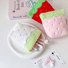 1pc/2pcs Cute Strawberry Plush Pencil Case, Large Capacity Kawaii Pen Pouch For Girls, Soft Zipper Stationery Organizer For School, Office & Travel, Back To School - Pencil Case - View 4