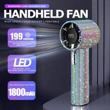 Quạt cầm tay sạc điện di động, trang trí bằng đá giả kim cương lấp lánh, tốc độ quạt cao với 199 tốc độ điều chỉnh, màn hình hiển thị kỹ thuật số, sạc USB, 2 màu sắc để lựa chọn, thích hợp sử dụng ngoài trời để làm mát. - Cầm tay - Xem 3