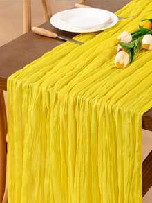 118-Inch Lemon Yellow Cheese Cloth Table Runner, Bohemian Gauze Tablecloth For Spring Easter, Wedding, Bridal Shower, Baby Shower Party - Yellow - View 1