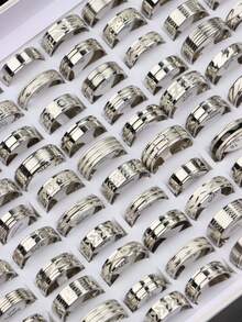 10/20pcs Classic Stainless Steel Rings For Men And Women, Random Striped Enamel Styles, Casual, Party, Business, Wedding, Engagement, Daily Wear Accessories - Silver Stainless Steel Drip Stripe Ring - View 6