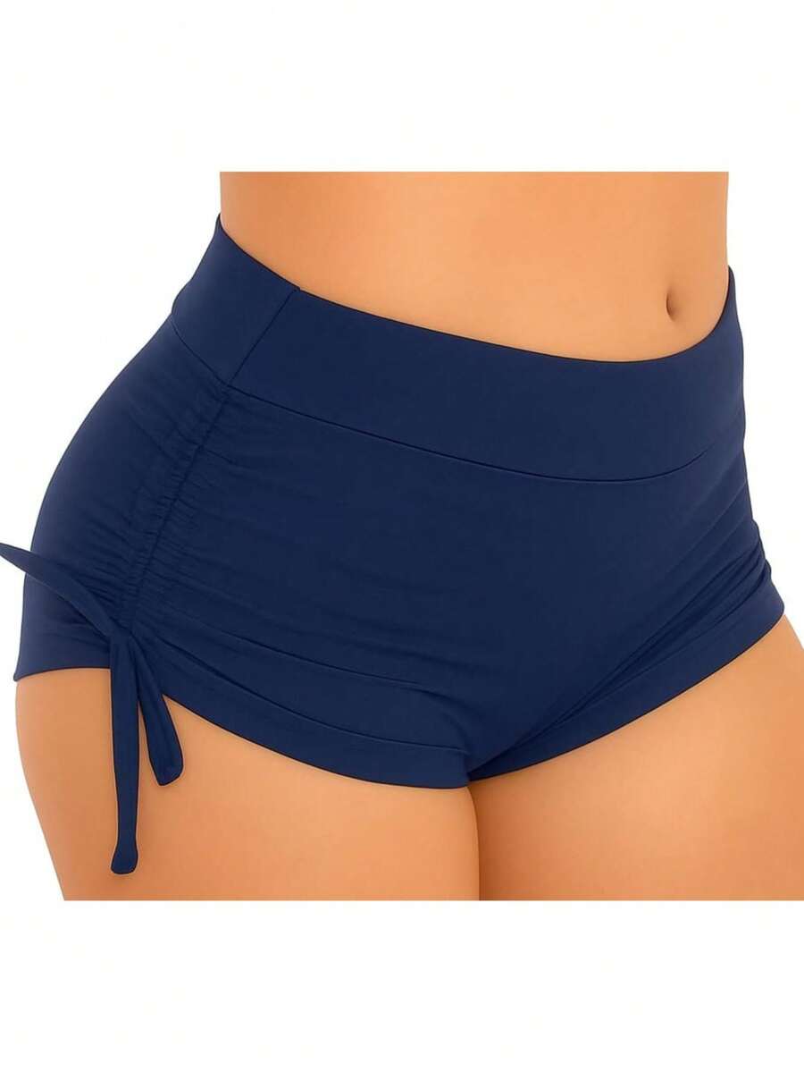 SW Women's Bikini Shorts Sunkini Shorts With Adjustable Side Ties For Beach, Pool, Knot, And Drawstring. - Azul Marino - Ver 1