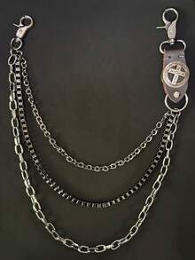 1条欧美嘻哈朋克风棕色PU皮革多层交叉裤链，街头风黑色金属链，男士个性化裤链，加厚耐用服装链 - 彩色 - 查看 5